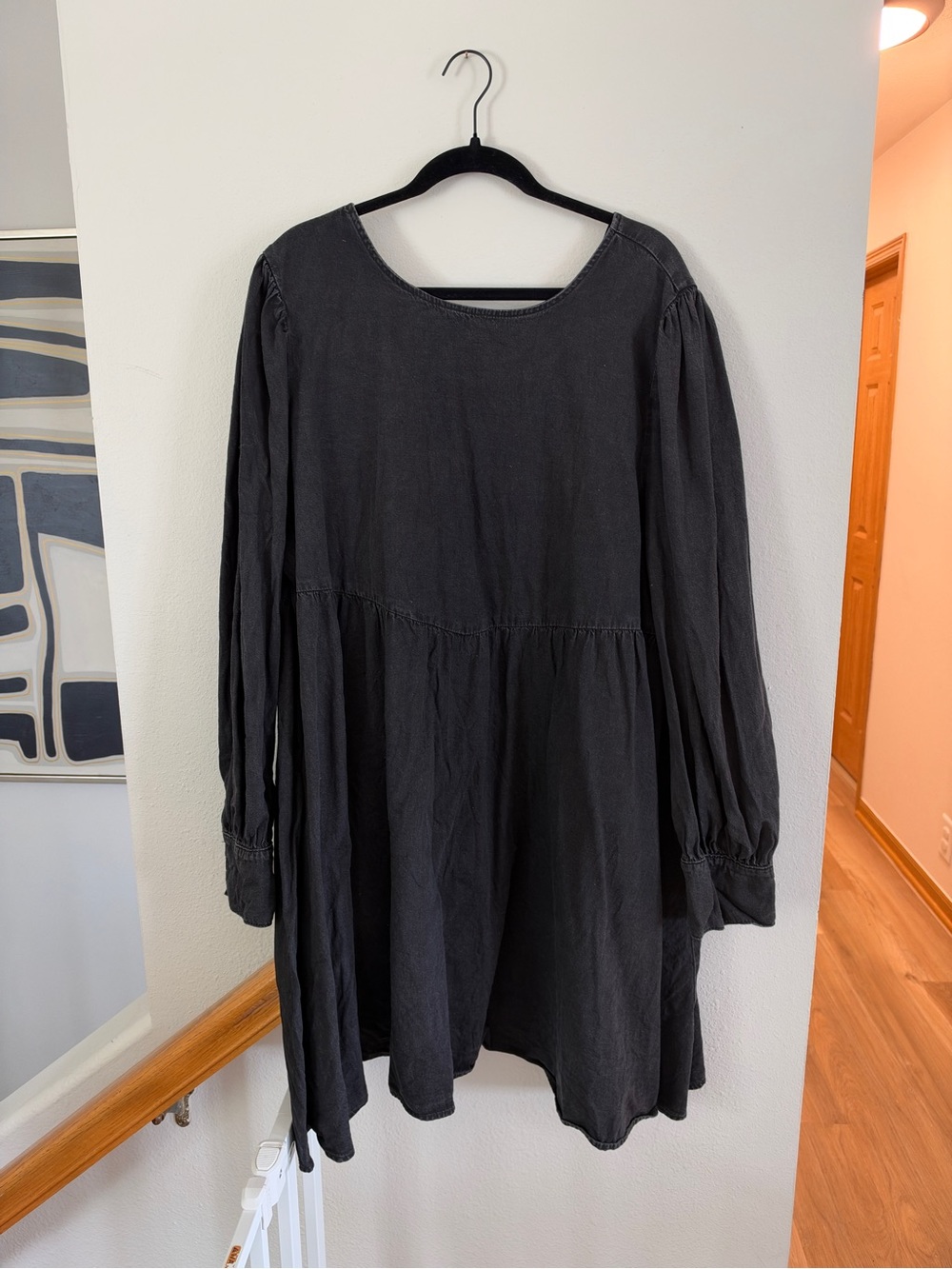 ASOS Design Curve Black Long-Sleeve Mini Smock Dress US 20